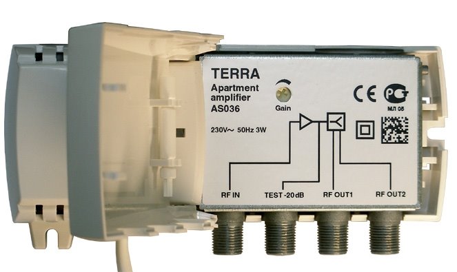 Terra AS036 linkový zesilovač FM-TV, zisk 23dB, výstupy pro 2 TV