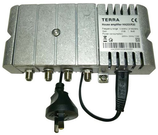 Terra HA205 trasový zesilovač 47-862 MHz, zisk 36/109dB, 230V