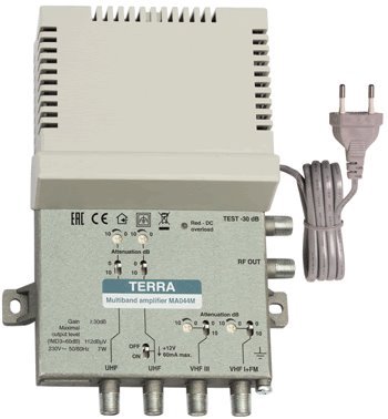 TERRA MA049T - zesilovač pásmový 34 dB, 4 vstupy, 115 dBµV, LTE 5G filtr
