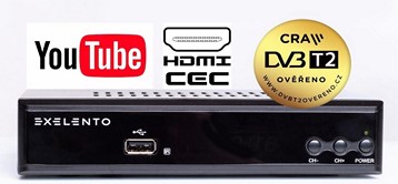 Exelento FLEXI set-top box DVB-T2 s ovládáním TV, HDMI CEC