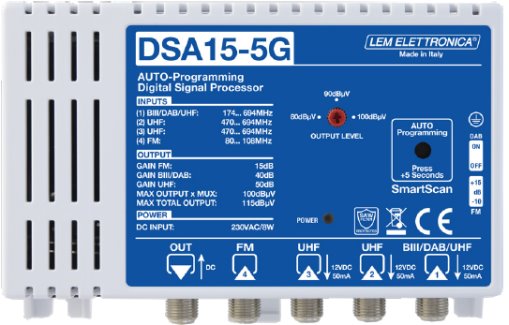 Lem DSA15-5G program. zesilovač FM/DAB/2xUHF, zisk 50dB/100dBuV, LTE 5G, auto