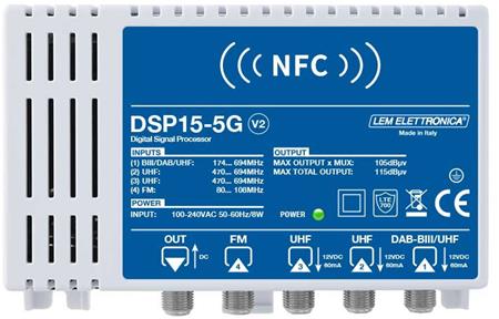 Lem DSP15-5Gv2 program. zesilovač FM/DAB/2xUHF, zisk 60dB/105dBuV, LTE 5G, NFC