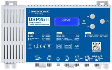 Lem DSP25v2 program. zesilovač FM/DAB/2xUHF, zisk 62dB/113dBuV, LTE 5G, tlačítka