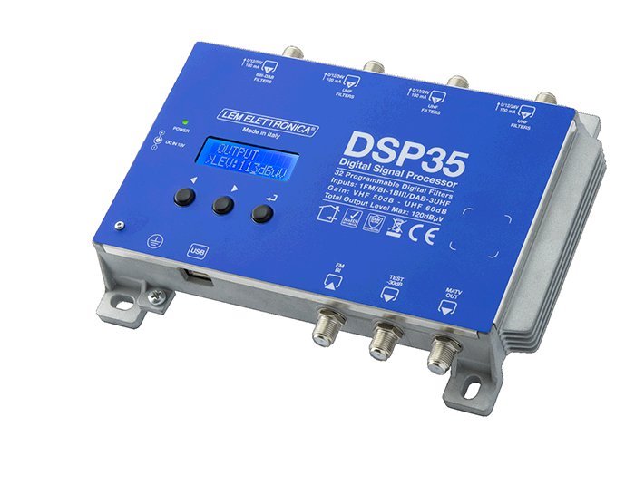 Lem DSP35-5G program. zesilovač FM/DAB/3xUHF, zisk 68dB/113dBuV, LTE 5G, tlačítk