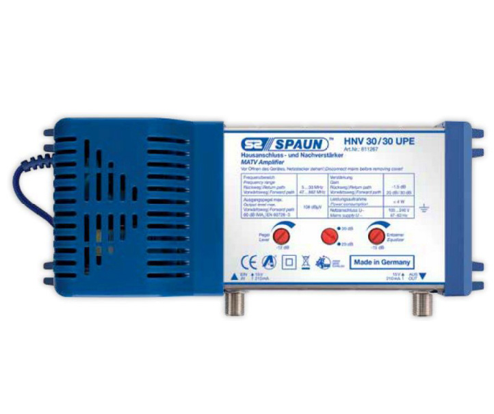 Spaun HNV 30 UPE trasový zesilovač 47-862 MHz, zisk 30/108dB, 230V