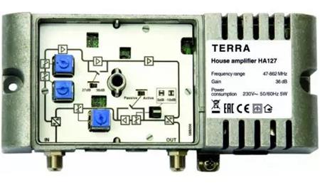 Terra HA127 trasový zesilovač 47-862 MHz, zisk 36/101dB, 230V