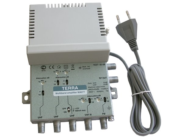 TERRA MA077 - zesilovač 44 dB, 5 vstupů, 121 dBµV, Lte 4G
