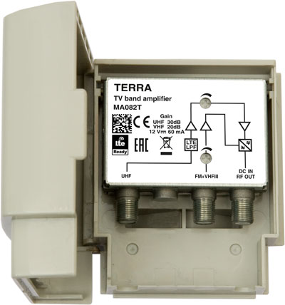 Terra MA082T zesilovač FM+III/1xUHF, zisk 30dB, LTE 5G, 12V, venkovní