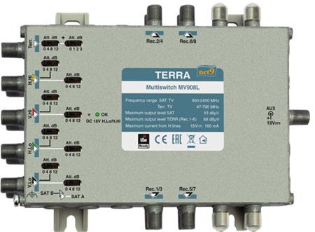 Terra MV908L multiswitch koncový 9/8 pro 2 družice a 8 TV, filtr LTE