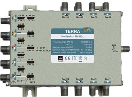 Terra MV912L multiswitch koncový 9/12 pro 2 družice a 12 TV, filtr LTE