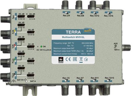 Terra MV916L multiswitch koncový 9/16 pro 2 družice a 16 TV, filtr LTE